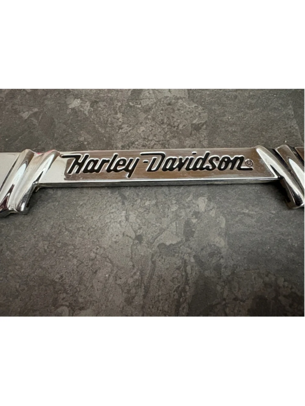 Chrome Harley Davidson License Plate Frame Holder with Red Reflective Strip